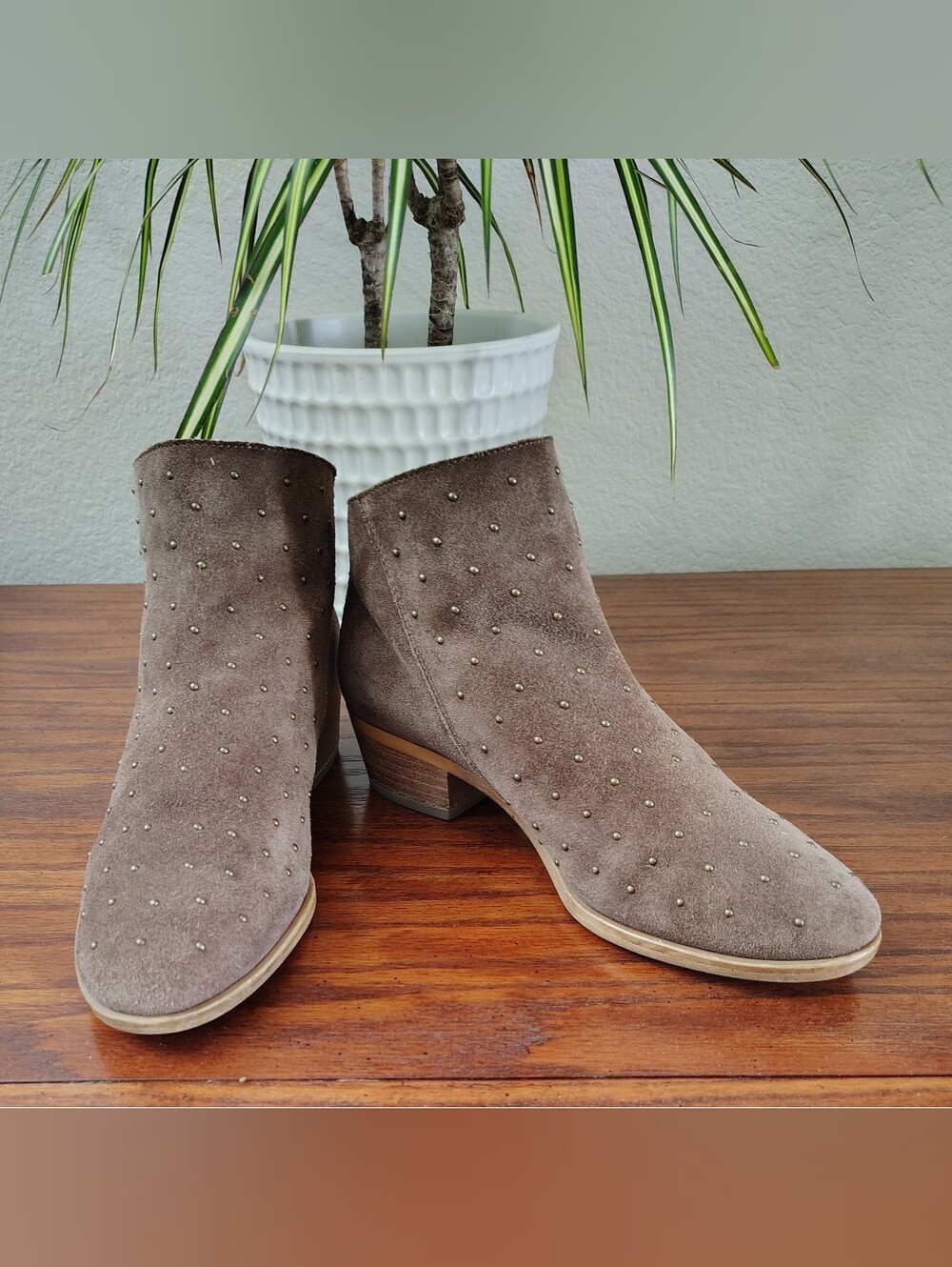 Lucky Brand Taupe Suede Studded Ankle Booties